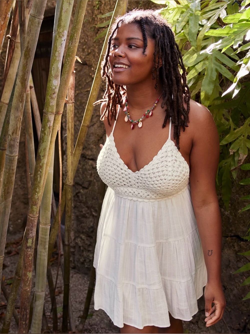 Aerie White Woven Textured Mini Sundress